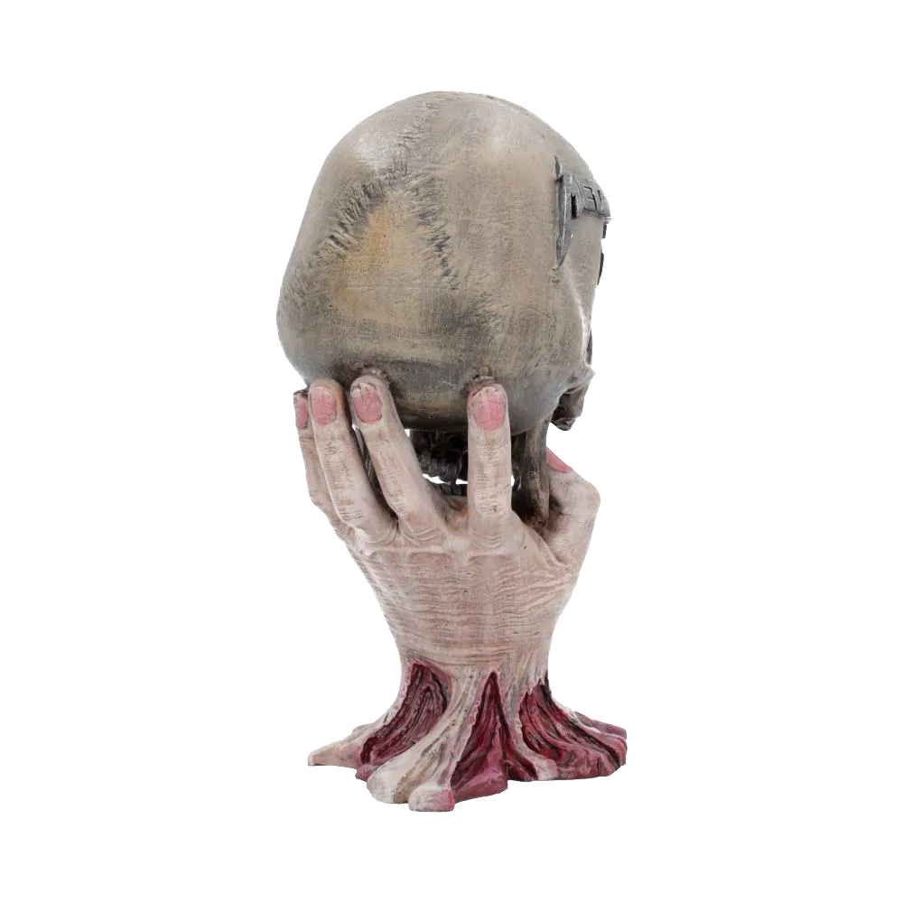 Figurine Metallica Sad But True Skull – vue arrière mettant en valeur la main-support et la base organique