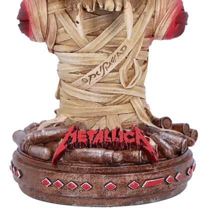 Détail du logo Metallica rouge sur la base
