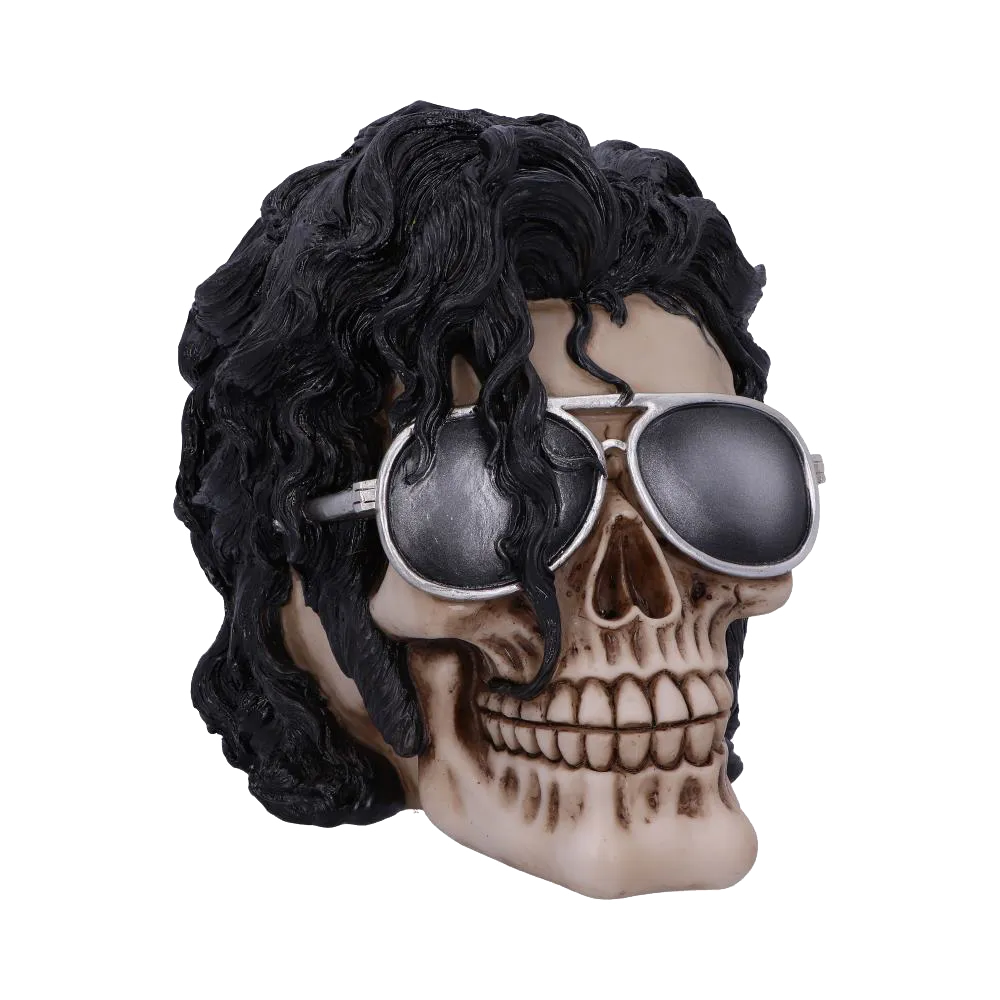 Crâne Bad Nemesis Now avec lunettes aviateur et cheveux noirs bouclés | Bad Nemesis Now skull with aviator glasses and curly black hair