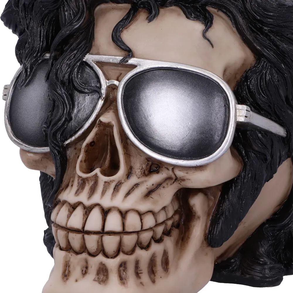 Zoom sur le sourire et les verres argentés du crâne Bad | Zoom in on the smile and silver glasses of the Bad skull