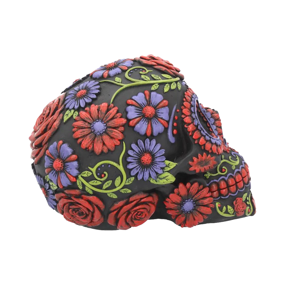Profil gauche du crâne Sugar Blooms orné de motifs floraux