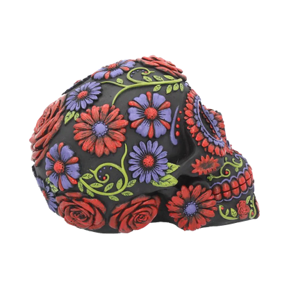 Profil gauche du crâne Sugar Blooms orné de motifs floraux