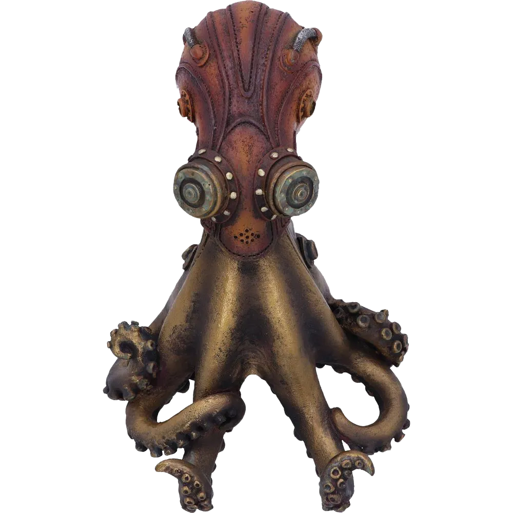 gros plan avant figurine poulpe steampunk doré Nemesis Now