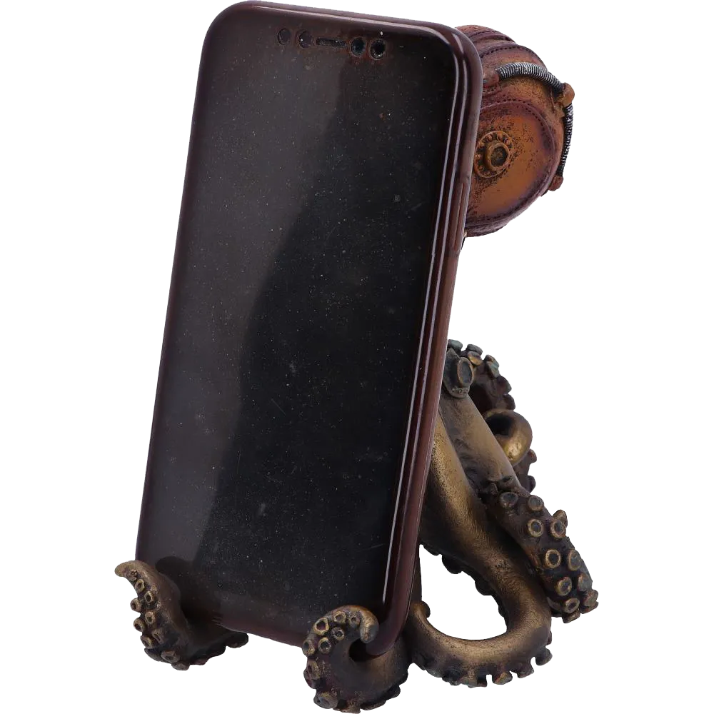 support téléphone steampunk poulpe doré avec smartphone