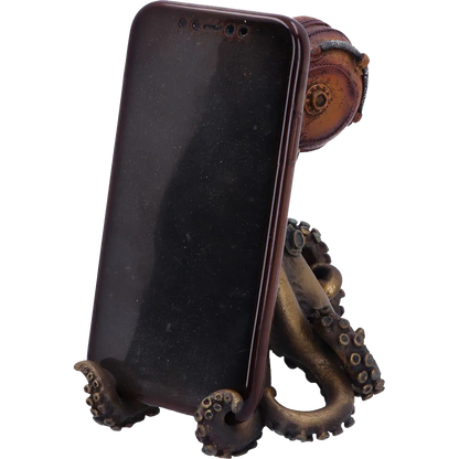 support téléphone steampunk poulpe doré avec smartphone
