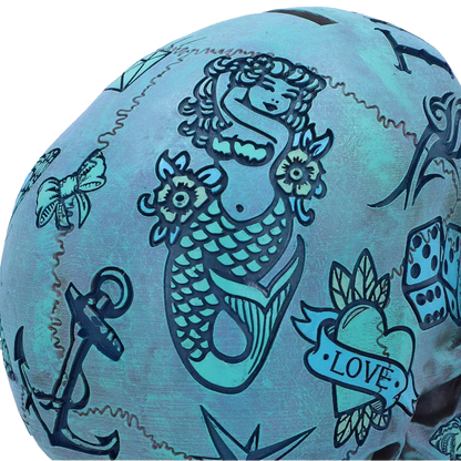 Détail sirène et ancre du crâne Tattoo Fund bleu