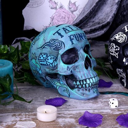 Crâne Tattoo Fund bleu de côté mise en scène décorative