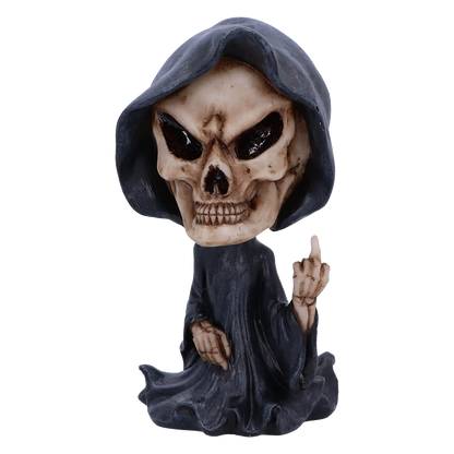 Figurine “Reaper’s Wish” 15 cm – squelette en cape noire levant le doigt, par Nemesis Now