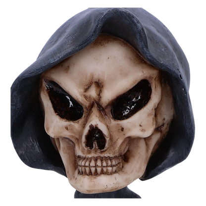 Gros plan sur le visage de la Faucheuse “Reaper’s Wish” – crâne expressif et yeux sombres