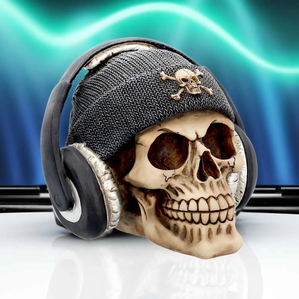 Crâne “Dead Beat” – version studio avec fond lumineux bleu et effet sonore