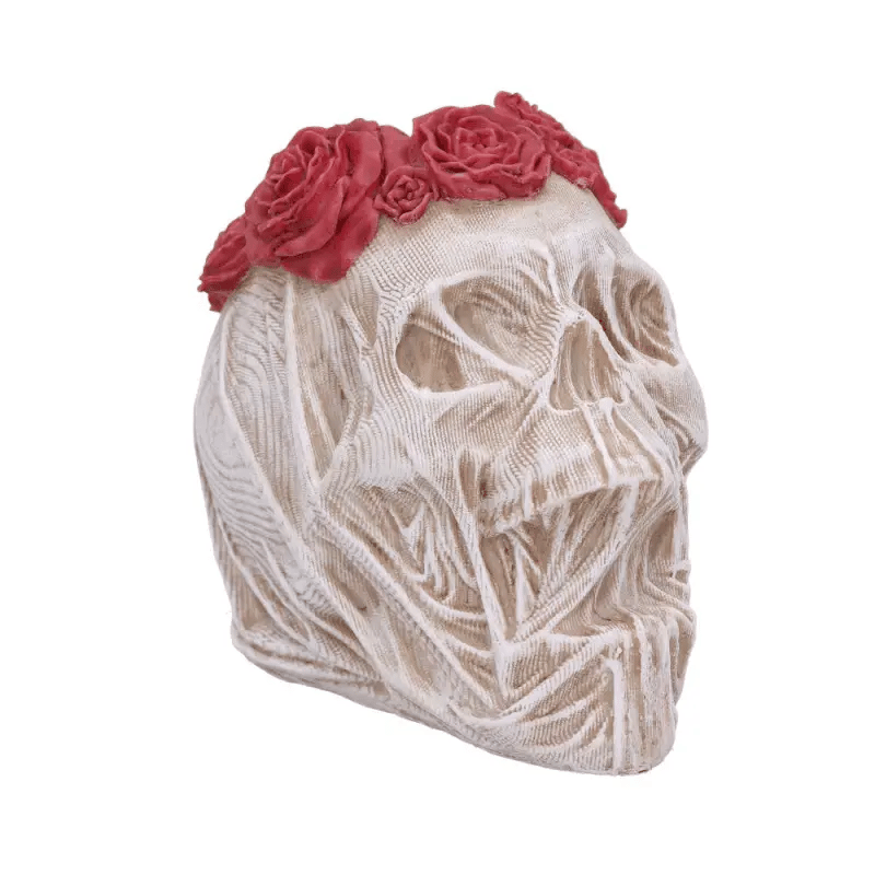 Crâne "The Veil"  vue à 360° avec voile sculpté et roses sur le sommet du crâne | "The Veil" Skull  360° view with sculpted veil and roses on the top of the skull