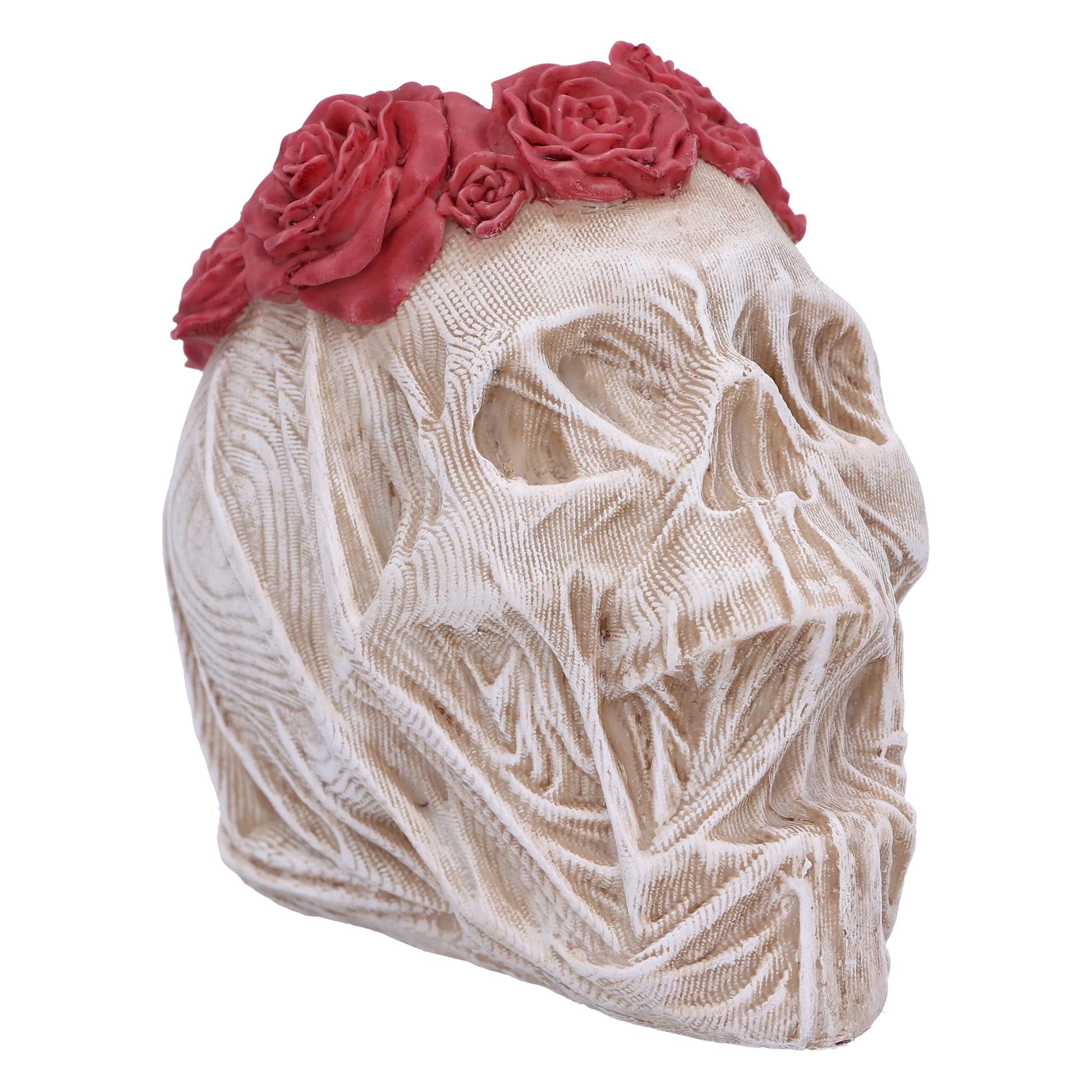 Crâne “The Veil (Small)” 11,5 cm – sculpture gothique avec couronne de roses rouges