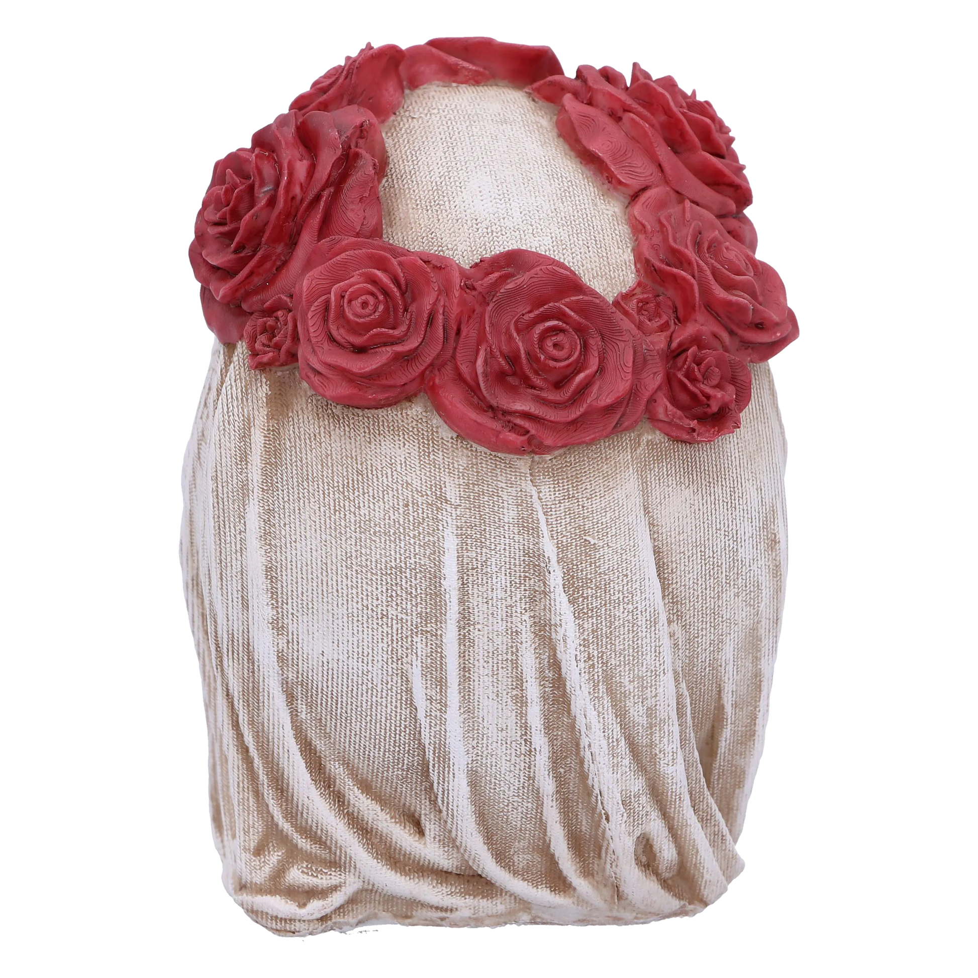 Crâne “The Veil (Small)” – vue arrière montrant la couronne complète de roses rouges