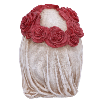 Crâne “The Veil (Small)” – vue arrière montrant la couronne complète de roses rouges