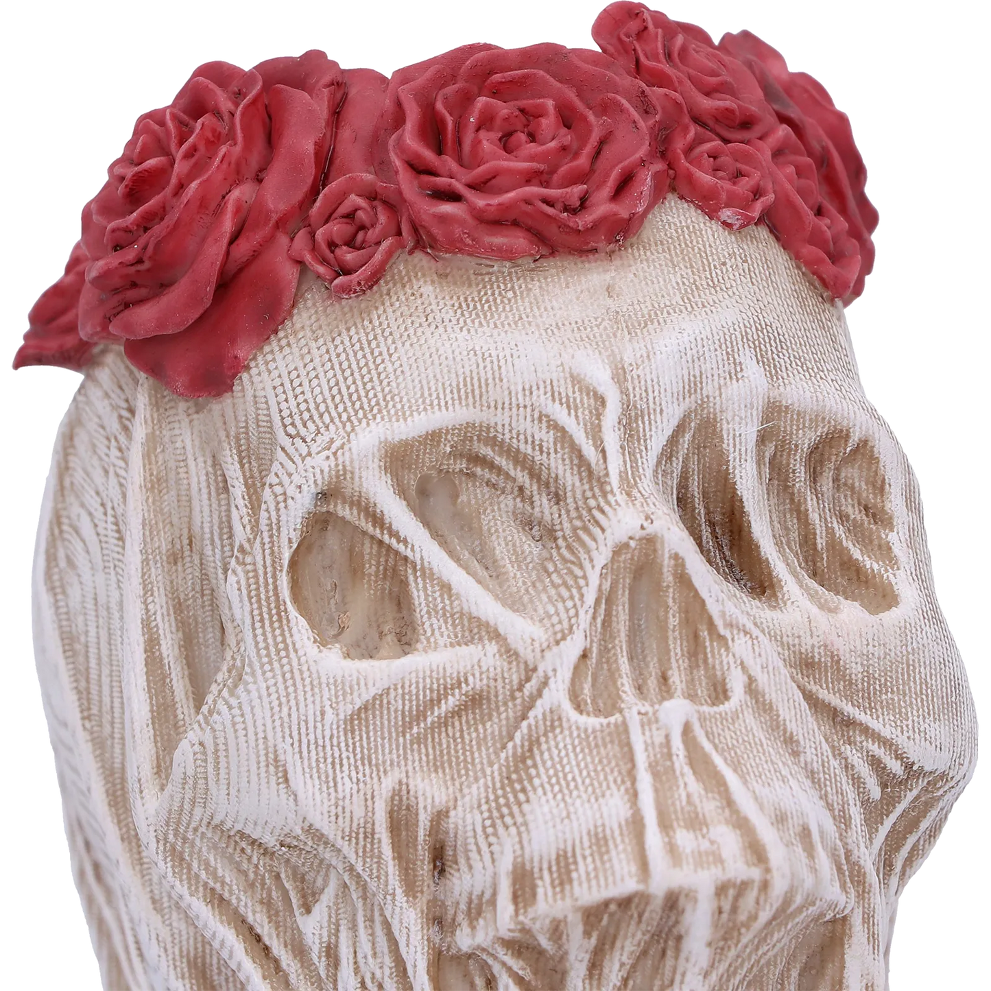 Crâne “The Veil (Small)” – détail du relief sculpté et de la couronne florale