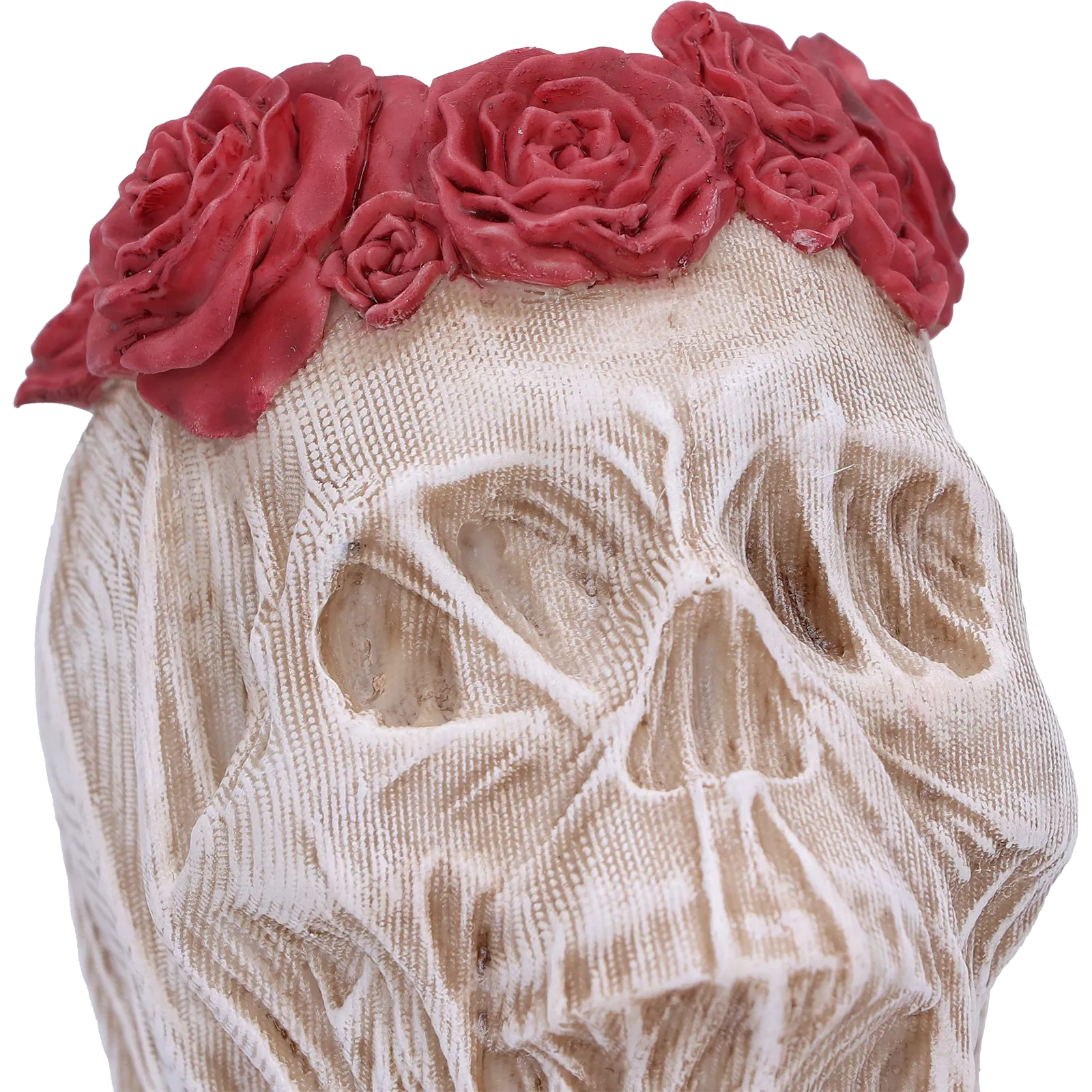 Crâne “The Veil (Small)” – détail du relief sculpté et de la couronne florale