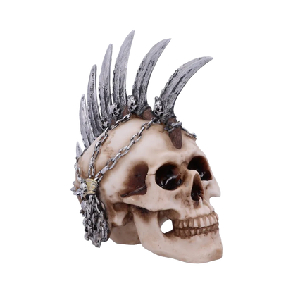 Figurine en résine Chain Blade Skull, détail des chaînes et mini-crânes métalliques