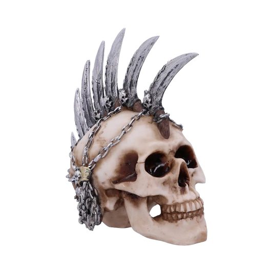 Figurine en résine Chain Blade Skull, détail des chaînes et mini-crânes métalliques
