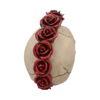 Vue du dessus – crâne gothique Rosehawk avec crête de roses rouges détaillées