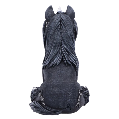 Figurine Culticorn Nemesis Now - vue arrière montrant la crinière noire et les symboles occultes.