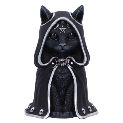Figurine chat noir Zefur Cult Cuties en cape noire et argent vue de face