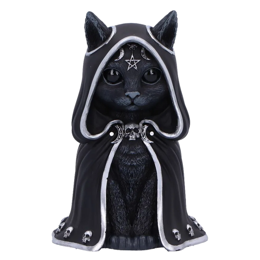 Figurine chat noir Zefur Cult Cuties en cape noire et argent vue de face