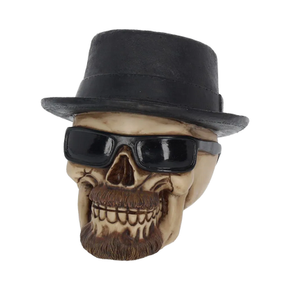 Crâne stylé barbe et fedora noir