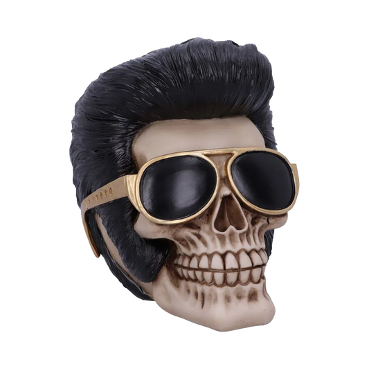 Crâne Elvis avec banane noire et lunettes dorées