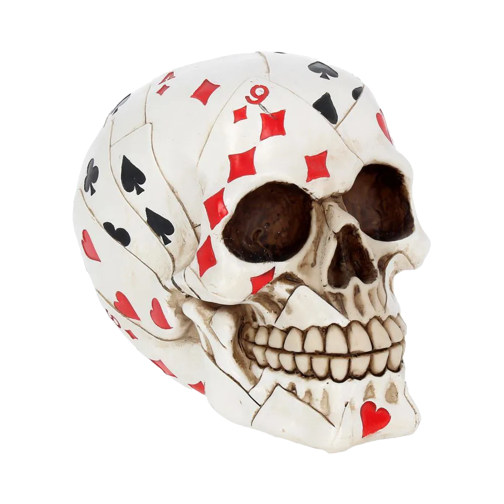 Crâne Dead Man’s Hand Nemesis Now décoré de cartes à jouer