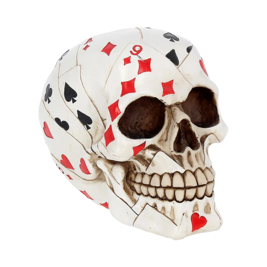 Crâne Dead Man’s Hand Nemesis Now décoré de cartes à jouer