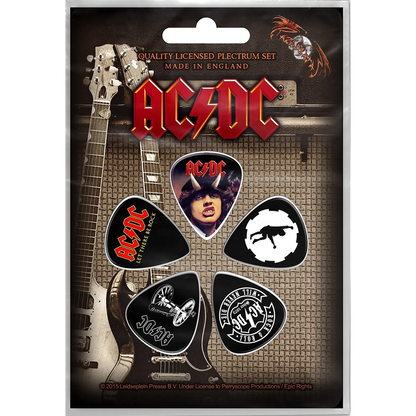 Set officiel de médiators AC/DC présenté sur carte blister 