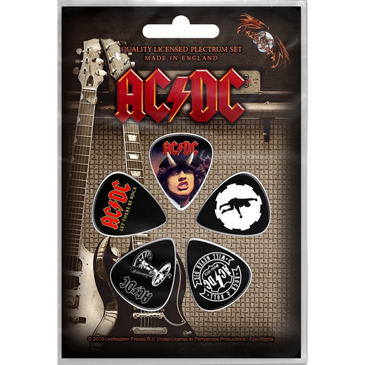 Set officiel de médiators AC/DC présenté sur carte blister 