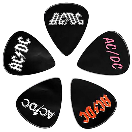 Ensemble de médiators AC/DC assortis, décorés aux logos de différentes époques