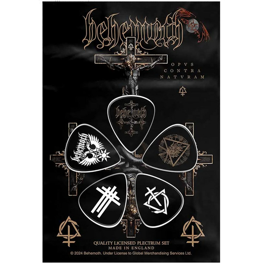 Set officiel de médiators Behemoth présenté sur carte blister 