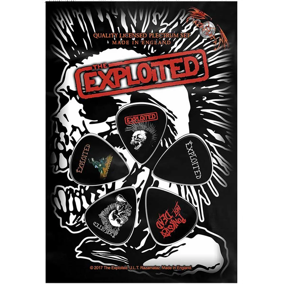 Set officiel de médiators The Exploited présenté sur carte blister