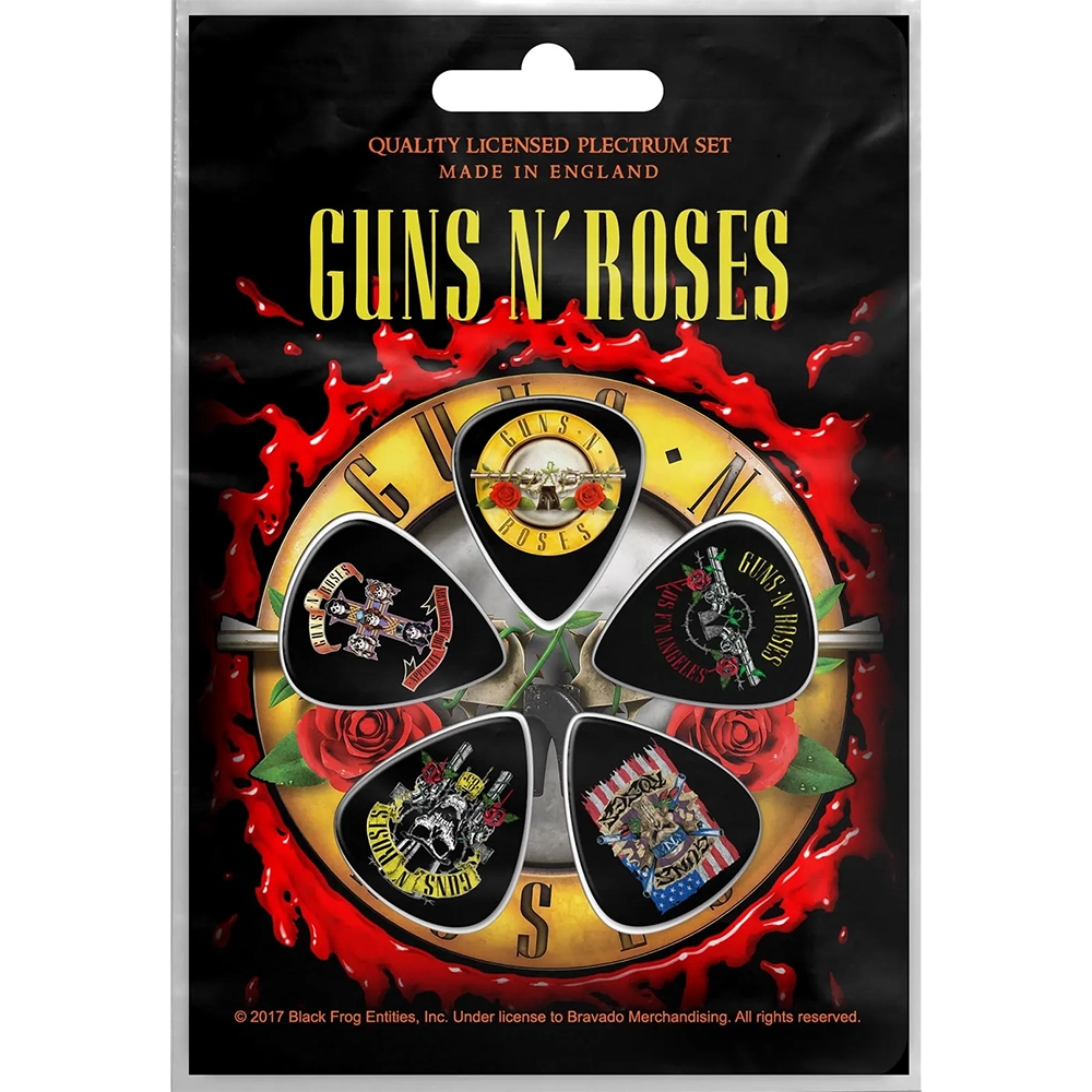 Set officiel de médiators Guns n Roses présenté sur carte blister 