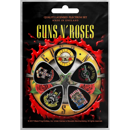 Set officiel de médiators Guns n Roses présenté sur carte blister 