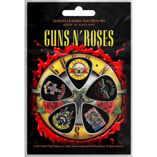 Set officiel de médiators Guns n Roses présenté sur carte blister 
