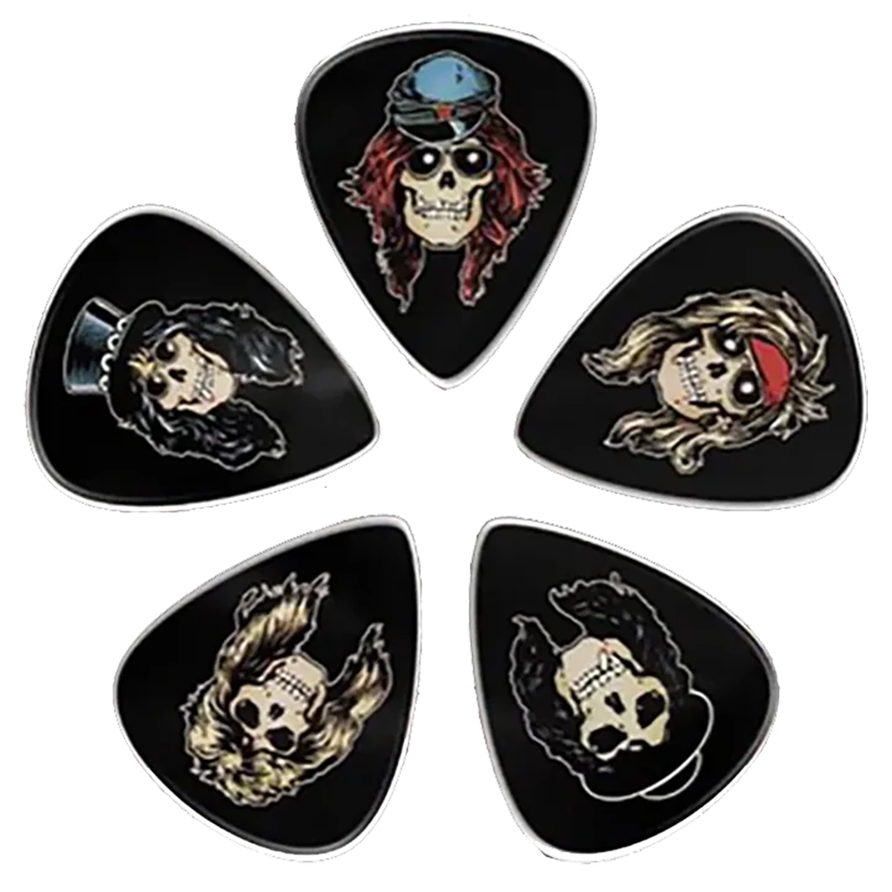 Ensemble de médiators Guns n Roses assortis, décorés de visuels inspirés de Appetite for Destruction