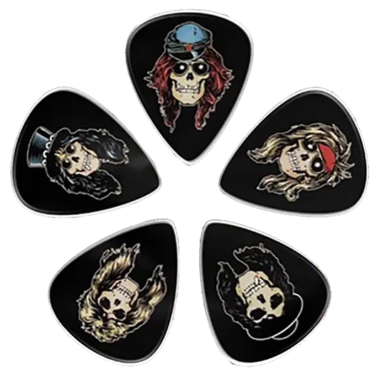 Ensemble de médiators Guns n Roses assortis, décorés de visuels inspirés de Appetite for Destruction