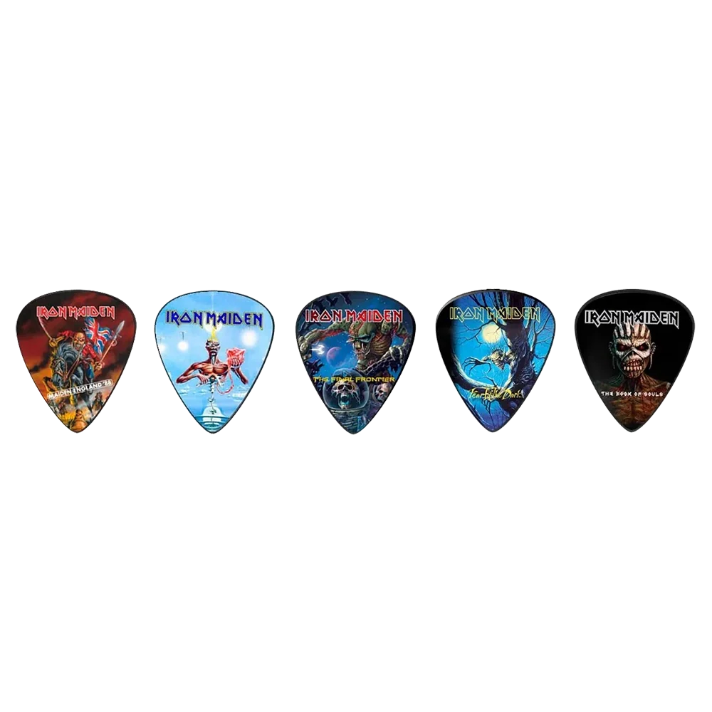 Ensemble de médiators Iron Maiden assortis, décorés de visuels divers Fear of the Dark