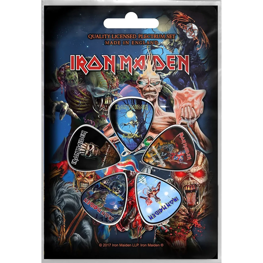 Set officiel de médiators Iron Maiden Fear of the Dark présenté sur carte blister 