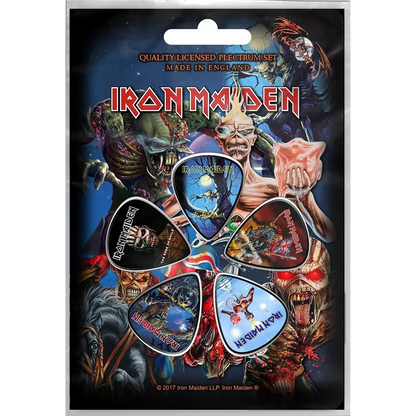 Set officiel de médiators Iron Maiden Fear of the Dark présenté sur carte blister 