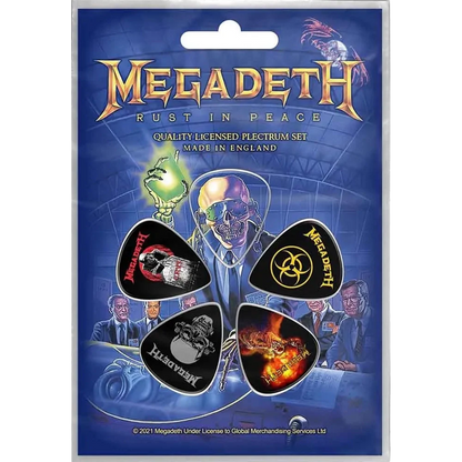 Set officiel de médiators Megadeth présenté sur carte blister 