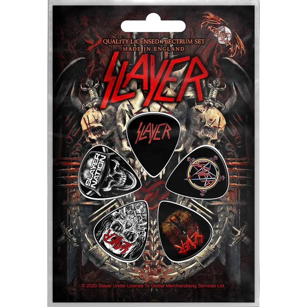 Set officiel de médiators Slayer présenté sur carte blister 