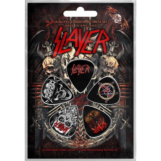 Set officiel de médiators Slayer présenté sur carte blister 