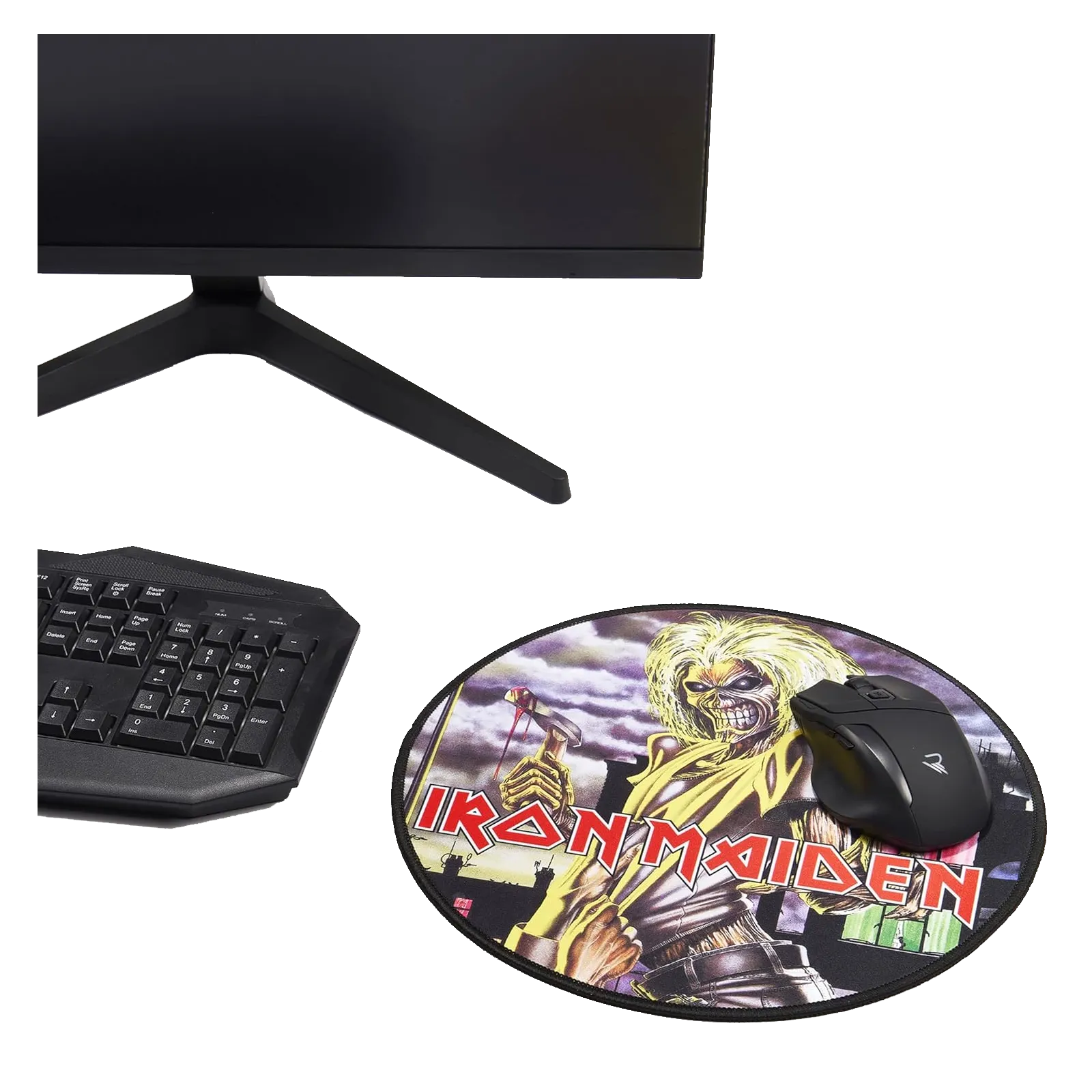 Tapis de souris Iron Maiden Killers sur bureau gamer avec clavier et écran