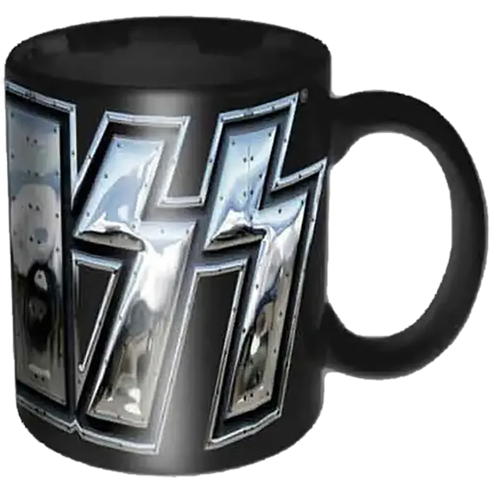 Mini tasse officielle KISS noire avec grand logo argenté effet métallique | Official black KISS mini mug with large metallic-effect silver logo