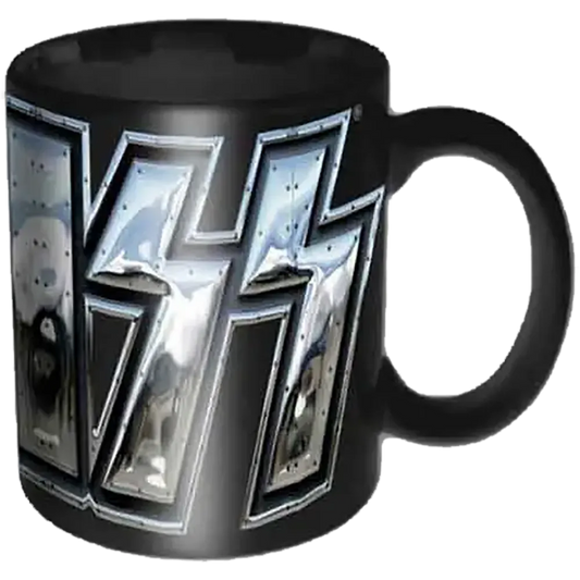 Mini tasse officielle KISS noire avec grand logo argenté effet métallique | Official black KISS mini mug with large metallic-effect silver logo