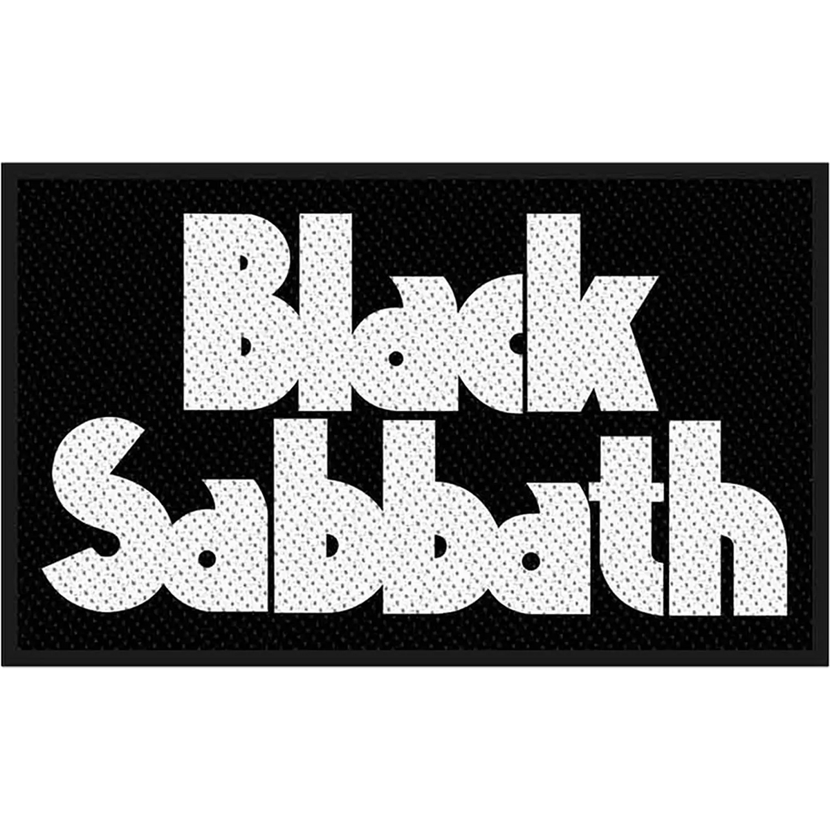 Patch officiel Black Sabbath avec logo blanc sur fond noir | Official Black Sabbath patch featuring the classic white logo on black background